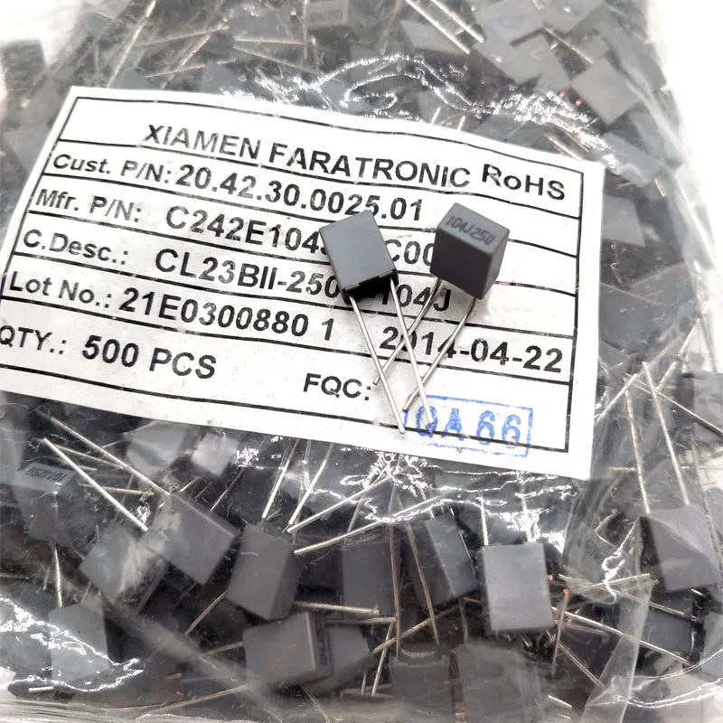 

100pcs/C24 CL23B 0.1uf 104 100nf 100v 250v copper foot thin film capacitor P5