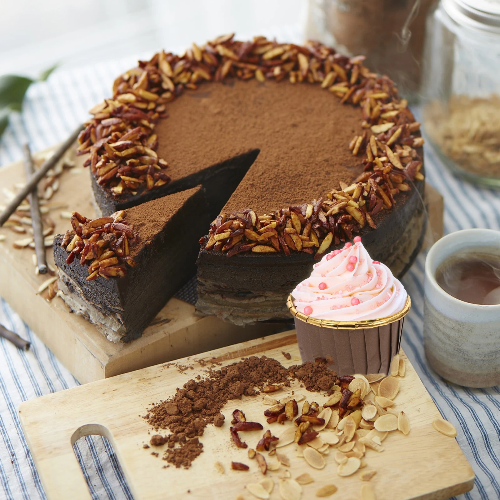 

50 Sets Cake Cups Muffin Dessert Lids Liner Baking Paper Thick Material Large Capacity Eco Friendly Festive Atmosphere