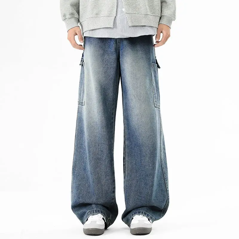 

Large Pocket Men's Jeans New Loose Wide Leg Spring And Autumn Style Plus Size Fashionable And Versatile Washed Casual Long Pants