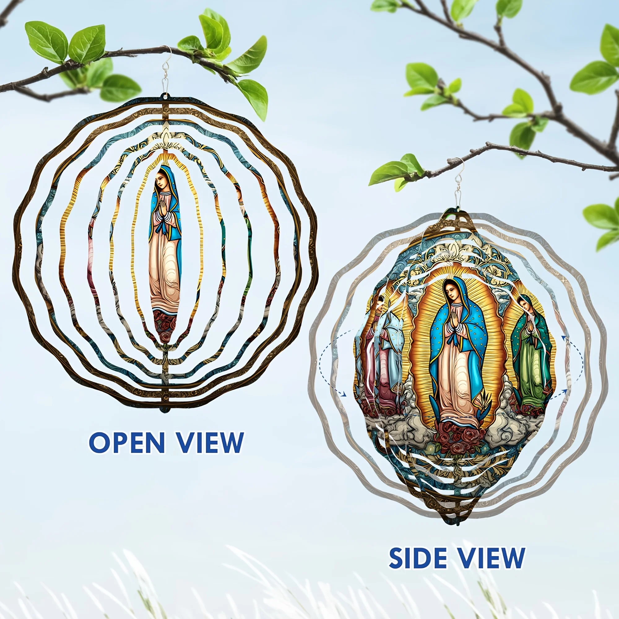 Handmade 10-Inch Wind Spinner Our Lady of Guadalupe Ornament - Durable Iron Dynamic Garden Decoration
