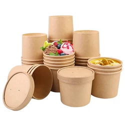 25Pcs Disposable Oirl-proof Kraft Paper Soup Container With Lids Soup Milk Cup Paper Cup For Hot Drinking