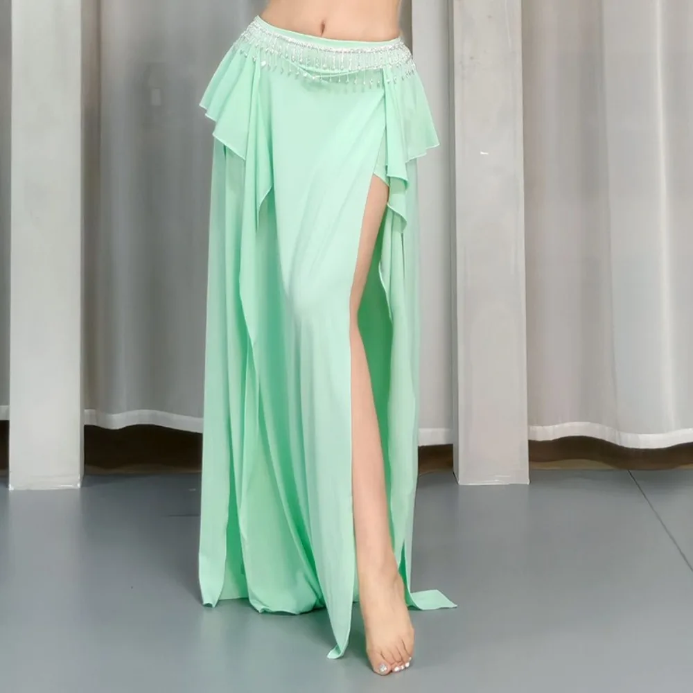 Women's Belly Dance Practice Skirt Sexy High Slit Maxi Skirt for Beginners & Oriental Dance Performance