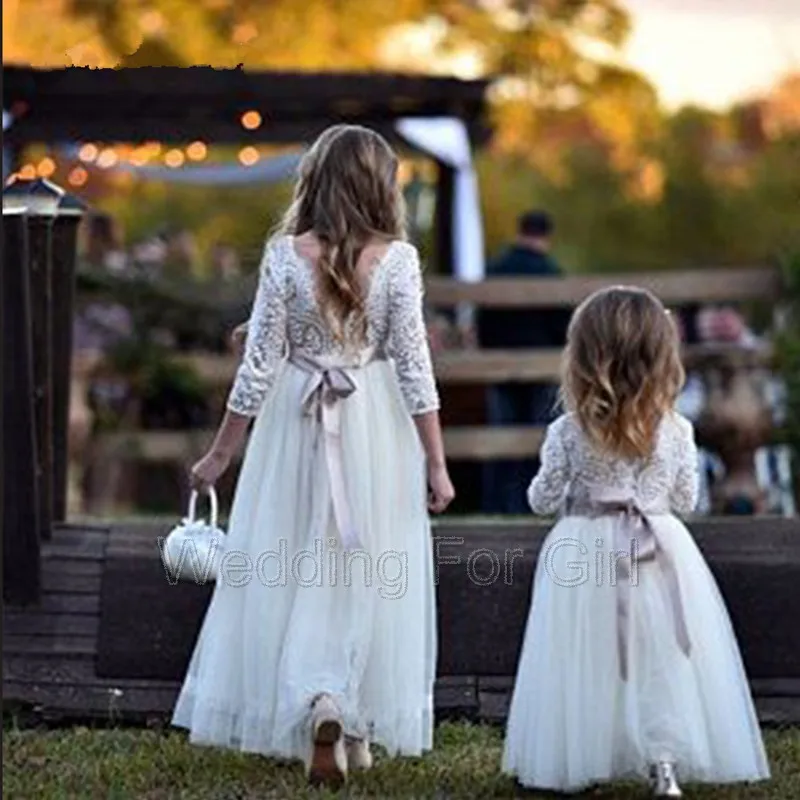 A-line Boho Flower Girl Dresses Tulle Lace Appliques Communion Dress Kids Celebrity Vestidos For Chilren