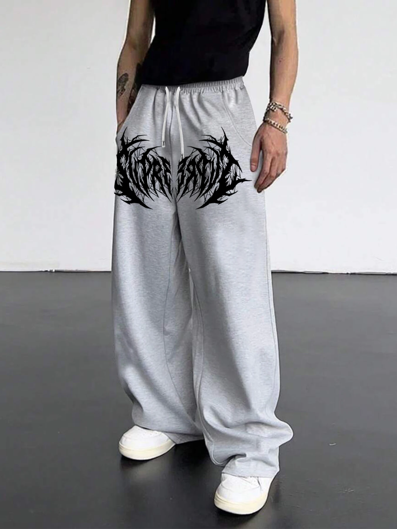 

Original Gothic Dark Tattoo Design Men's Casual Sporty Loose Straight-leg Trousers, Autumn and Winter New Style