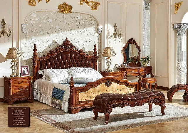 High-end Thai Rubber Wood Bedroom Set Luxury King Size Double Bed Designs