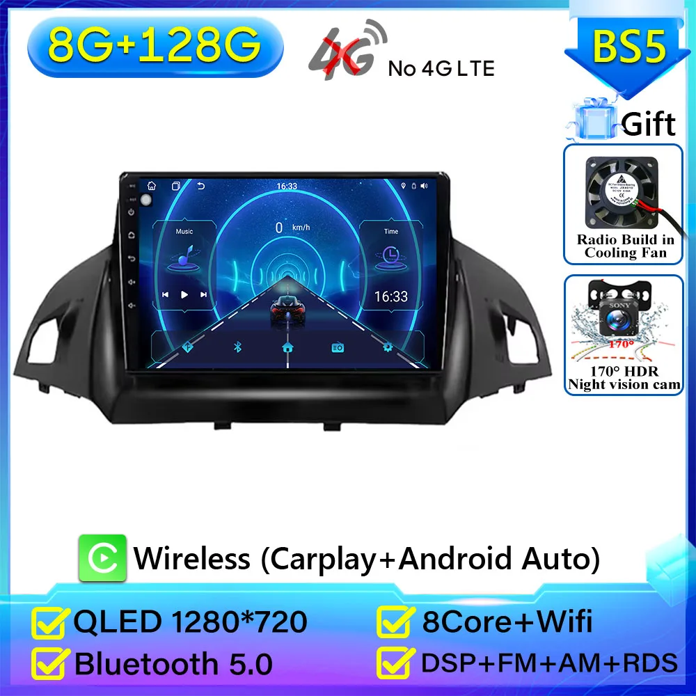 Autoradio Carplay Voor Ford C-MAX Kuga 2 Escape 3 2012-2019 Navigatie GPS Android Auto Bluetooth Multimedia Speler Geen 2din DVD