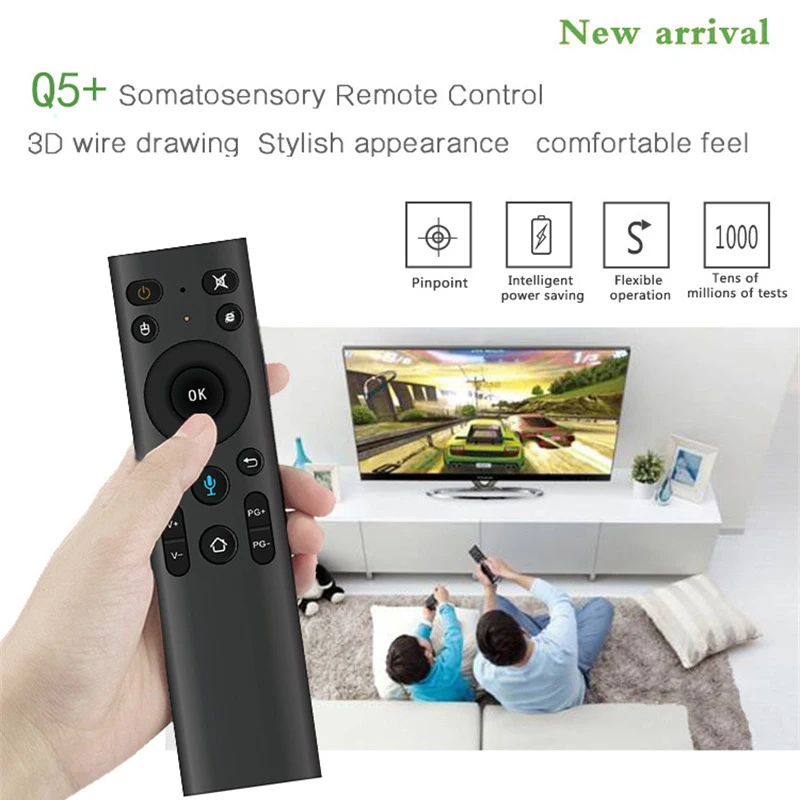 2.4G Wireless Voice Remote Control Gyroscope Controller with USB Receiver Q5 Air Mouse Remote for Projector Smart TV Android Box