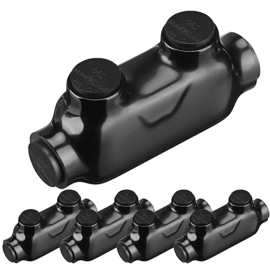 

Pcs Multi Cable Connectors, Black Vinyl Coated Wire Insulated Splicers with 2 Ports Inline and Dual Sided Entry, Dual Rated for