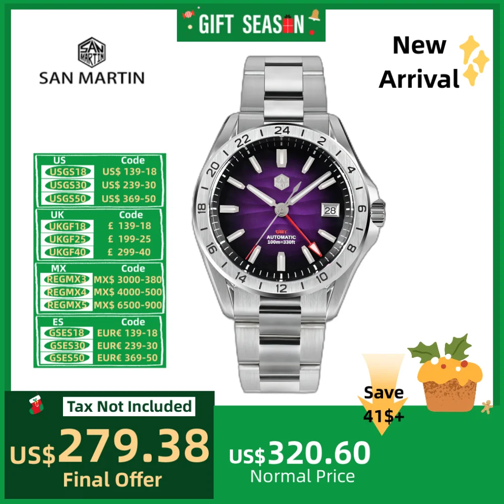 San Martin 39mm GMT Kleid Uhren Für Männer NH34 Automatische Luxus Wüste Dune Zifferblatt 3H Kalender Display Wasserdicht Reloj SN0129-6