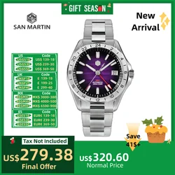 San Martin 39mm GMT Dress Watches For Men NH34 Automatic Luxury Desert Dune Dial 3H Calendar Display Waterproof Reloj SN0129-6