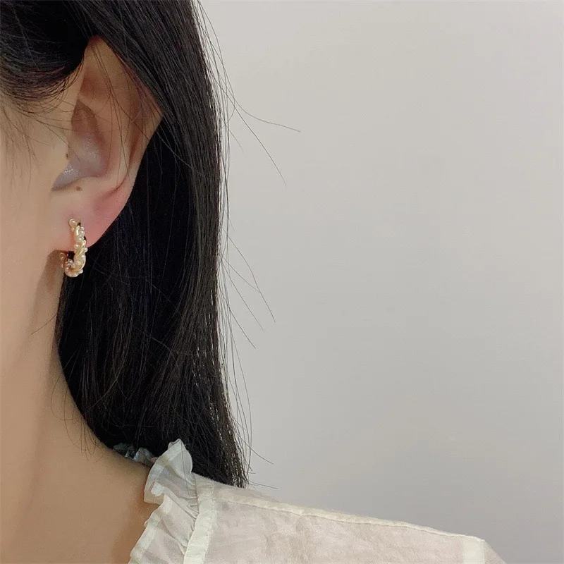 Fashion French Imitation Pearl Circle Hoop Earring for Women Girl personality Texture Earrings Party Trending Jewelry Gifts