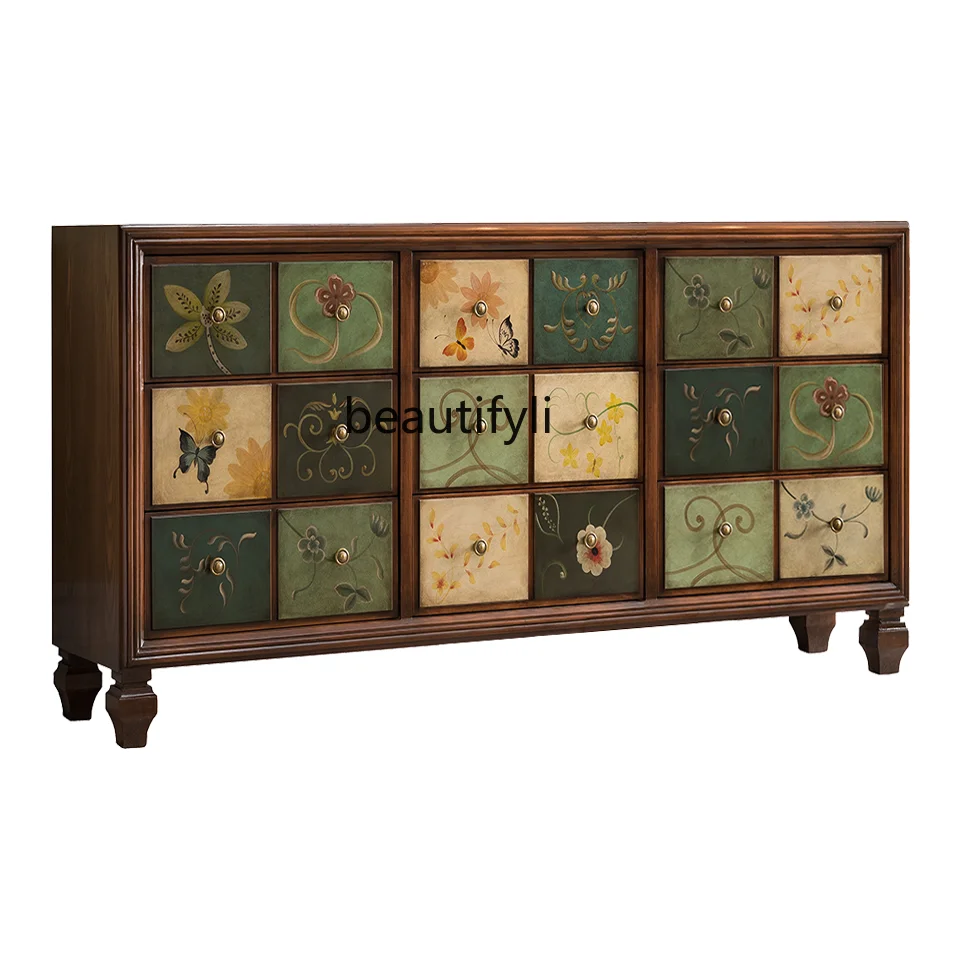 

American-Style Chest of Drawers Solid Wood Living Room Entrance Cabinet Bedroom Storage Bedside Table Drawer Storage Cabinet