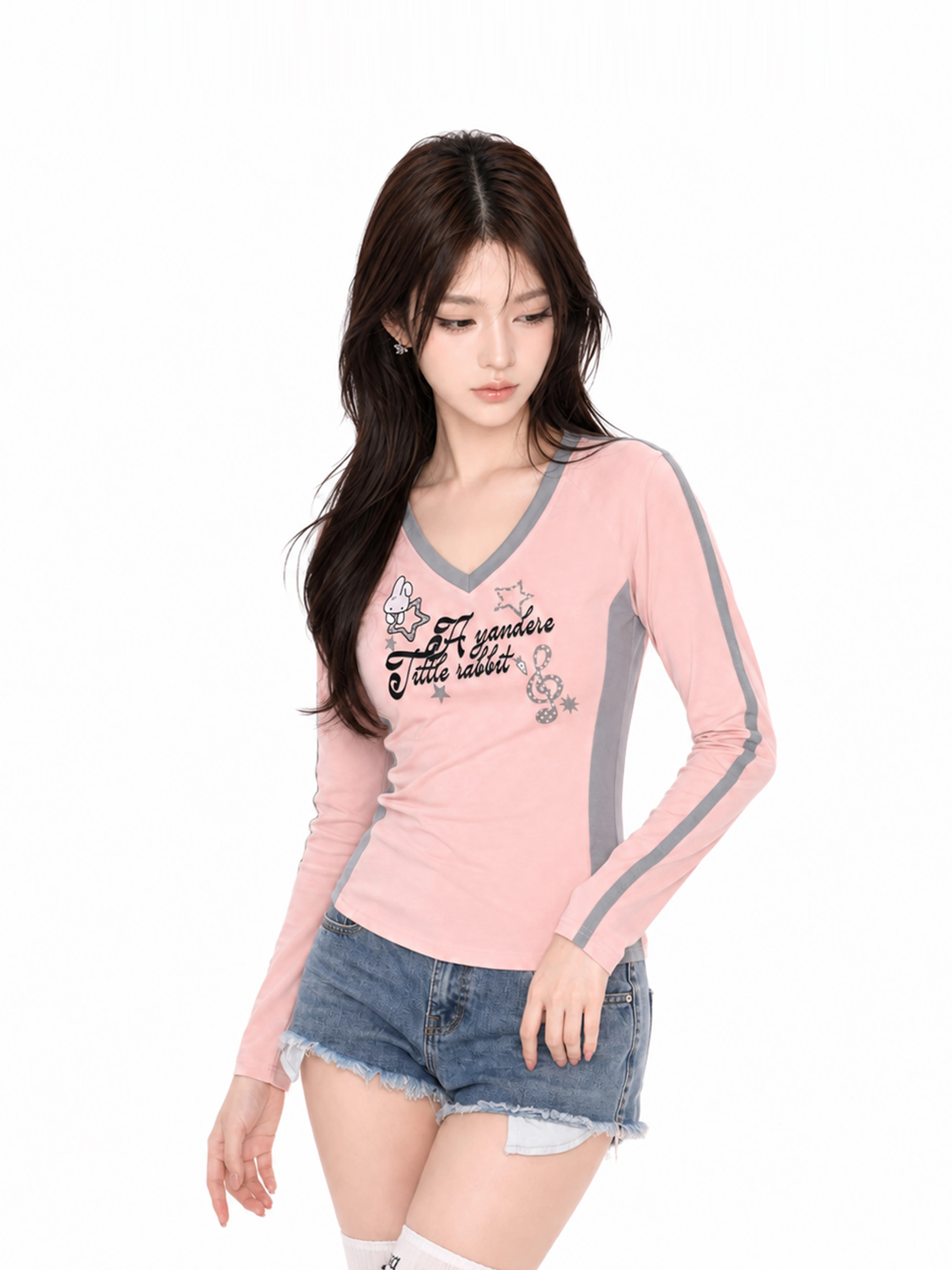 Vintage American Baseball Style Long Sleeve Slim Fit Women's T-shirt Color Block Hot Girl Letter Print Casual Cotton Top