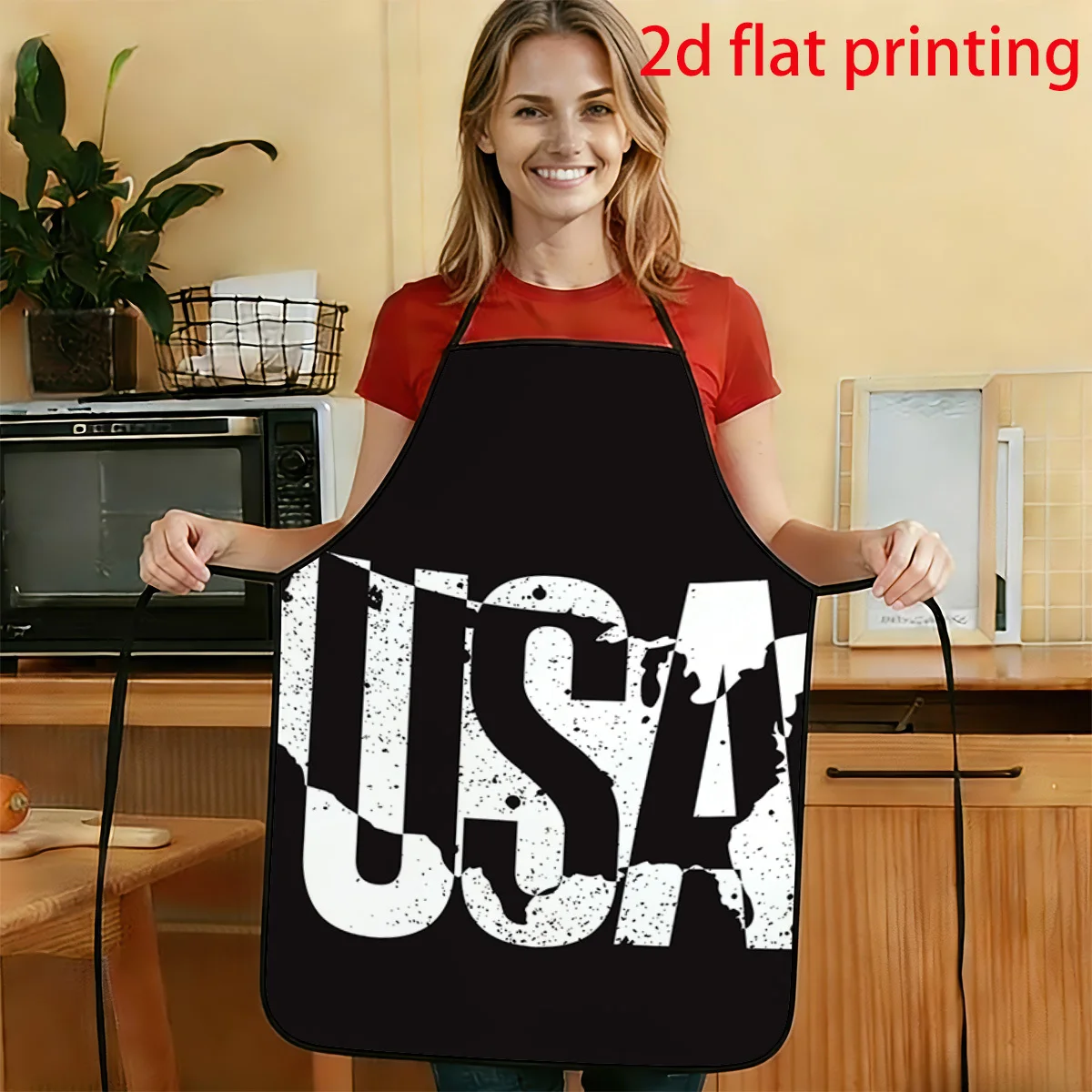 1pc 2D Flat USA Map Text Design Printed Apron Durable And Easy To Clean Adjustable Waist Tie  50x75cm 68x95cm