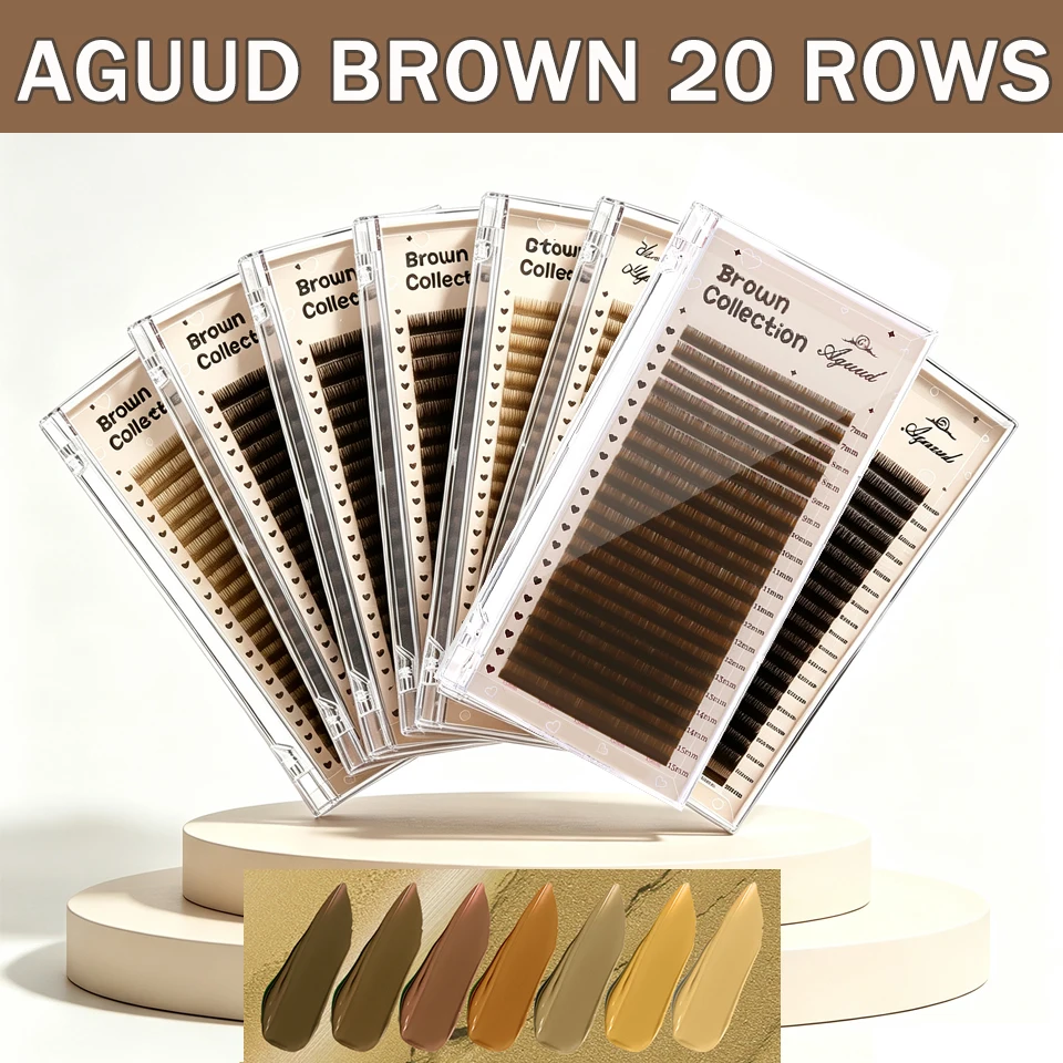 AGUUD 20Rows C CC D Curl Natural Brown Russian Volume Eyelashes 7-15mm Mixed Cashmere Soft Classic Dark Brown Eyelash Extensions