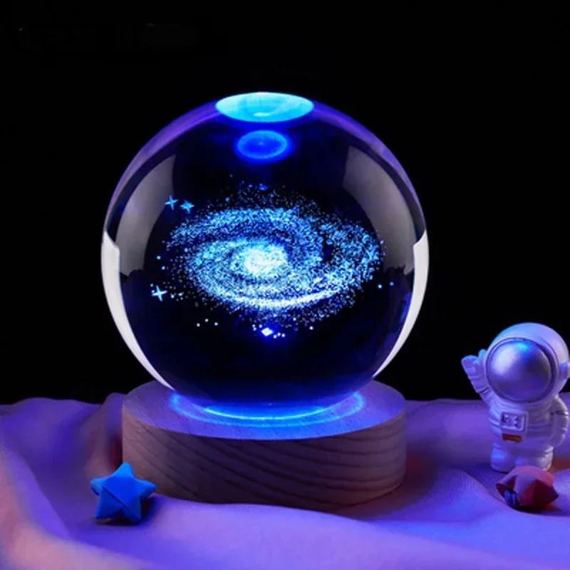 6cm 3D Crystal Ball Decoration 2024 Astronomy Galaxy LED Balls Home Snow Glass Globe Decorations