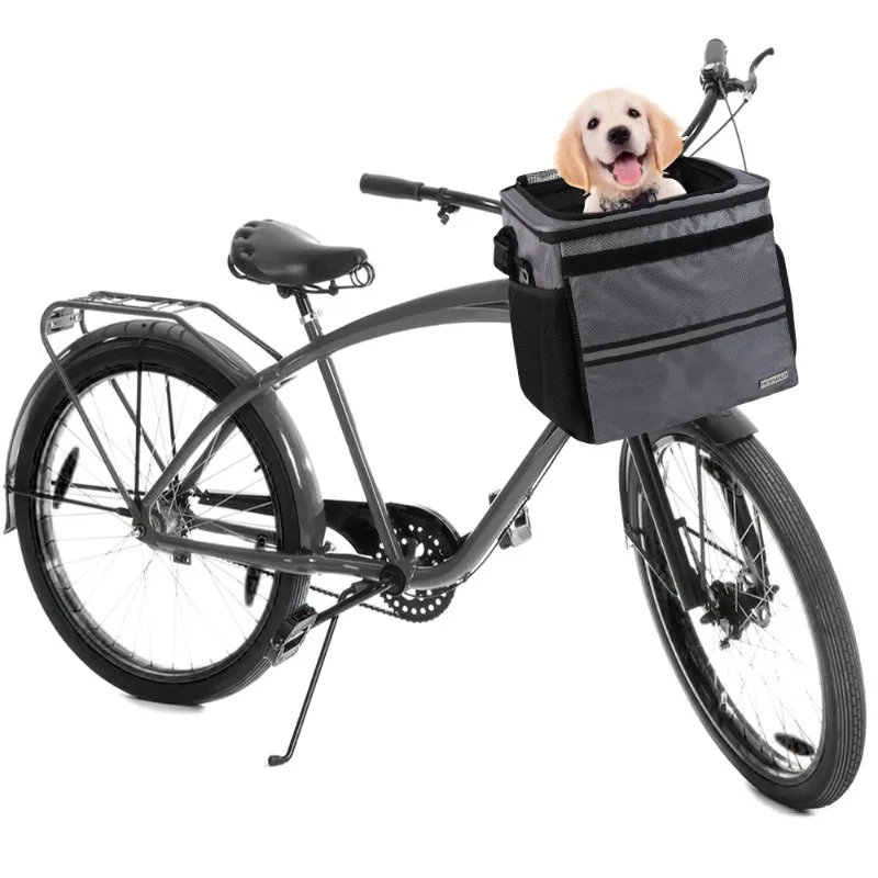 

Bicycle Pet Front Basket - Removable Dog Carrier Bag, Folding Handlebar Duffel with 15 lbs Capacity