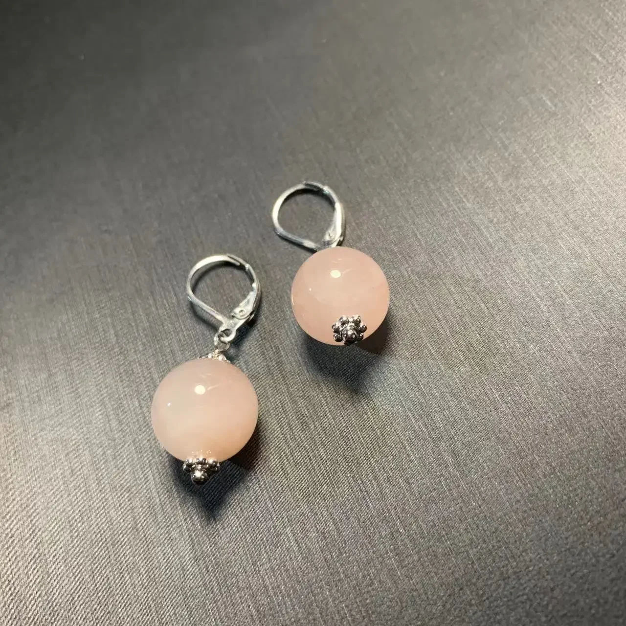 HEYYA STONE 10MM Natural Rose Quartz Drop Earrings 925 Sterling Silver Simple Gemstone Jewelry