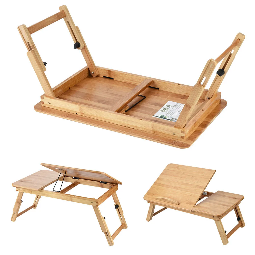 Laptop Stand Folding Lifting Table Portable Foldable Wooden Bamboo Laptop Table Sofa Bed Office Laptop Stand Holder Adjustable