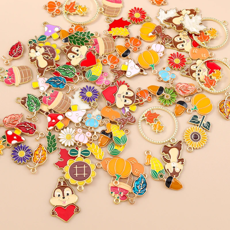 Leslie 10 Stück niedliche Herbst-Anhänger zum Erntedankfest, Ahornblatt, Pilz, Apfel, Kürbis, Anhänger für Armbänder, Halsketten, Schmuckherstellung – Detail 4