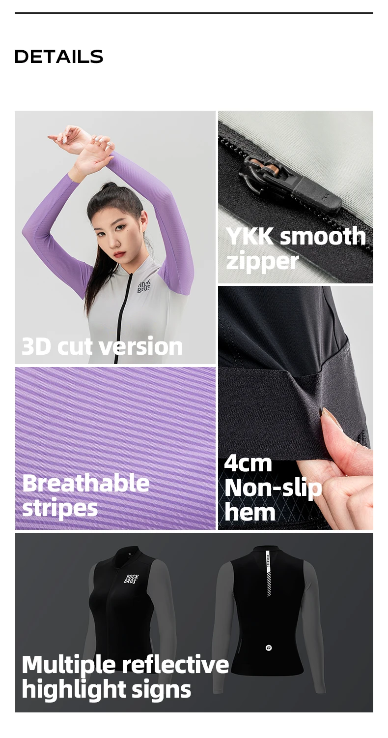 ROCKBROS Weibliches Radsporttrikot Leicht atmungsaktiv Lange Ärmel Radsporthemd Weich Hohe Elastizität Trikot Frauen Radsportkleidung – Detail 9