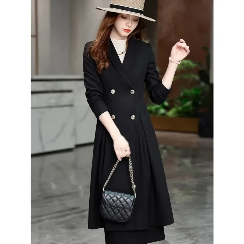 Hochwertige Aprikosen kaffee schwarze Frauen lange Blazer weibliche Büro Damen Business Arbeit tragen formelle Jacke Mantel für Herbst Winter