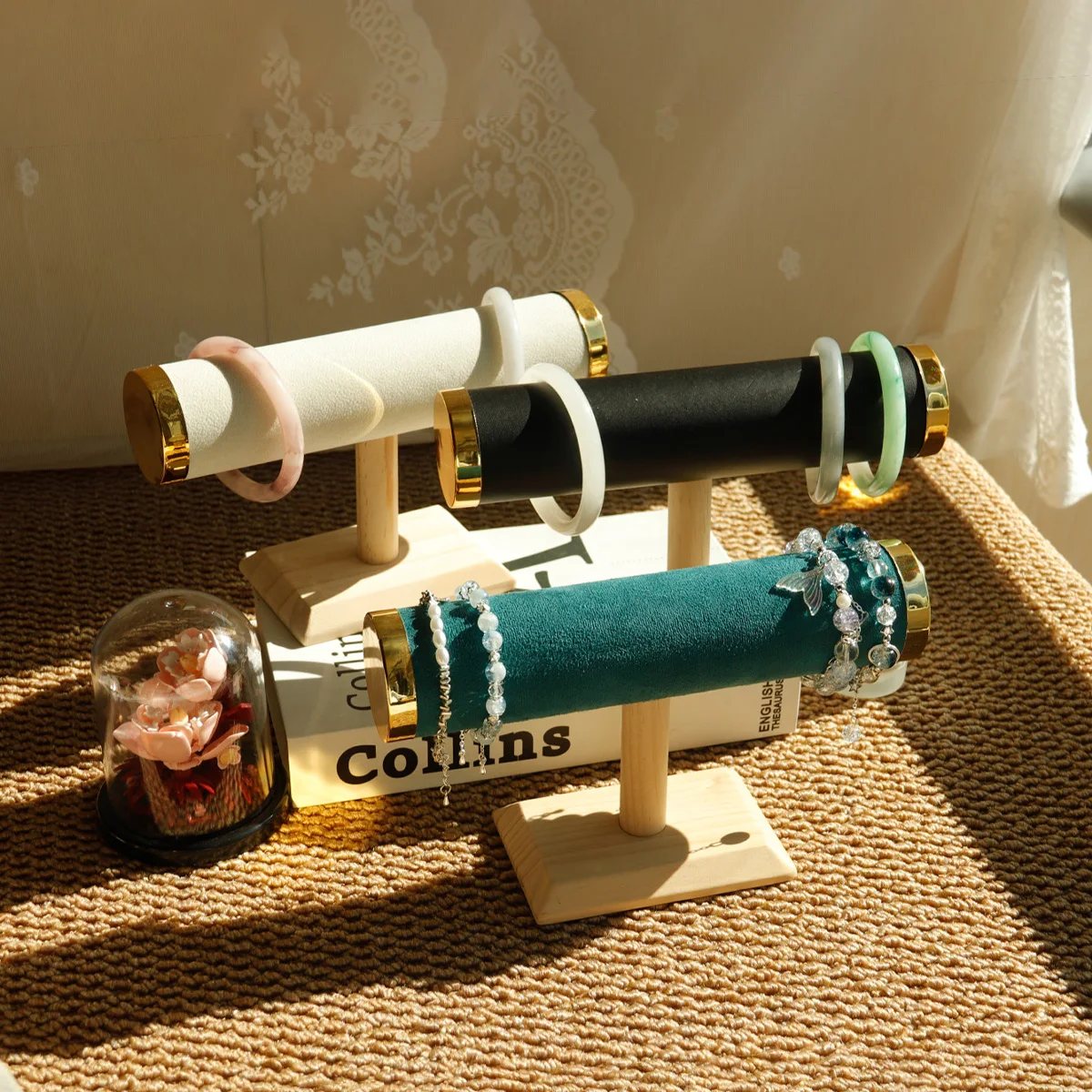 

Jewelry Bracelet Display Stand Vertical T Bar Tower Organizer for Hair Band Home Organization Scrunchies Desktop Showcase