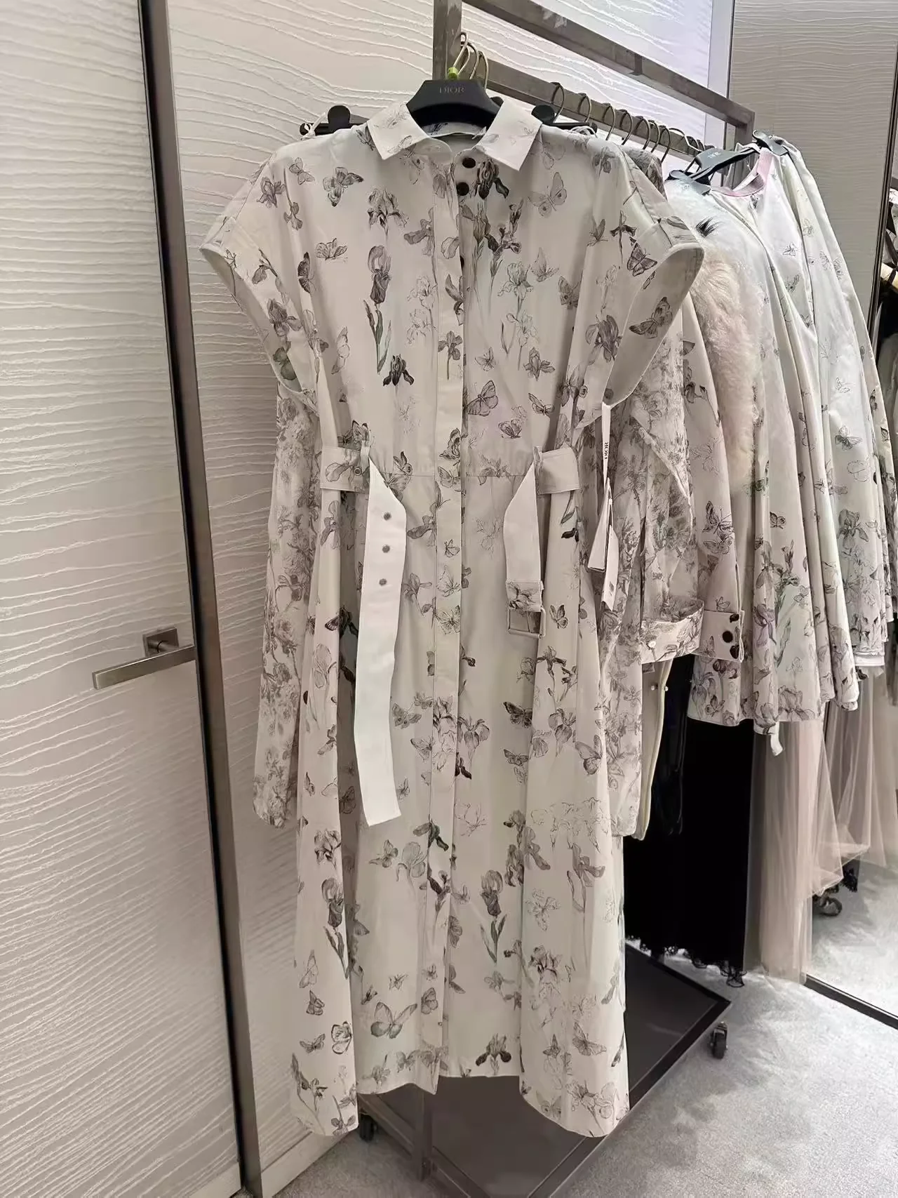 

2026 Summer White Dress Fashion Cotton Printed Dress Elegant Office Ladies Shirt Dress Belt