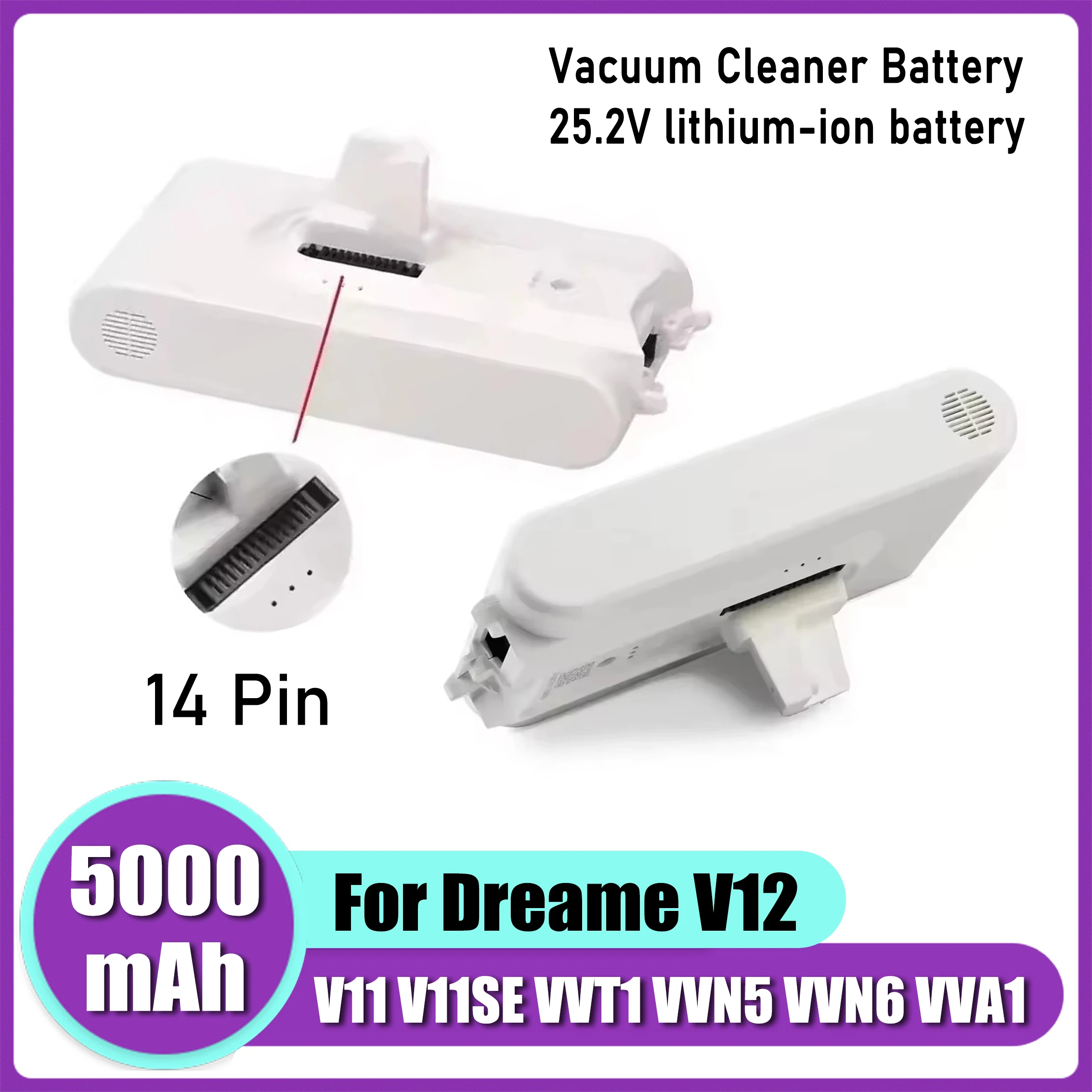 For Xiaomi Dreame V11 V11SE V12 VVT1 VVN5 VVN6 VVA1 V12Pro vacuum cleaner battery 25.2V 5000mAh, longer range and more efficient