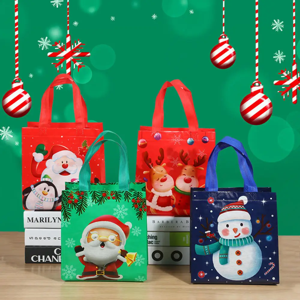 Happy New Year Kids Christmas Non-Woven Bags Kids Holiday Holiday Candy Party Tote Bags Christmas Non-woven Lunch Shopping Bag