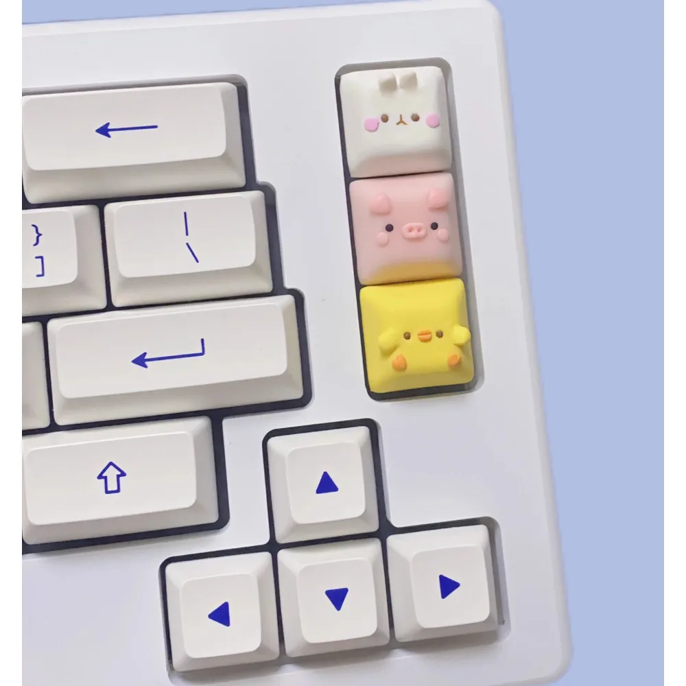 Handmade Cartoon Rabbit/Chicken/Pig Stone Plastic Clay Keycap Personalized Design Cute Small Animal Custom Keycap DSA height