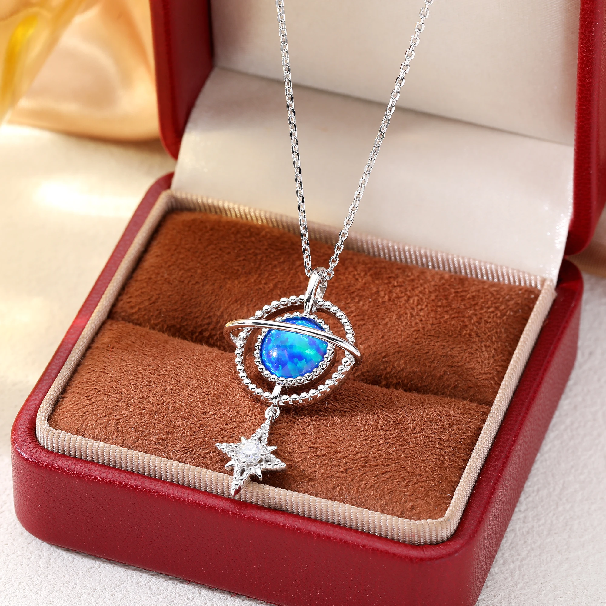 Star Trails To the Moon Synthetic Opal S925 Silver Necklace For Women Jewelry Gift And Daily Wear