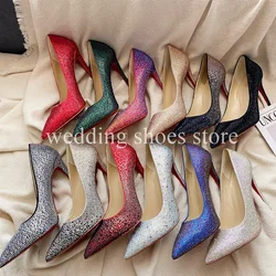 Rhinestone Multicolor High Heels Leather Stiletto Women Sexy Pointy High-heeled Wedding Shoes Fashion Luxury Party Prom Shoes