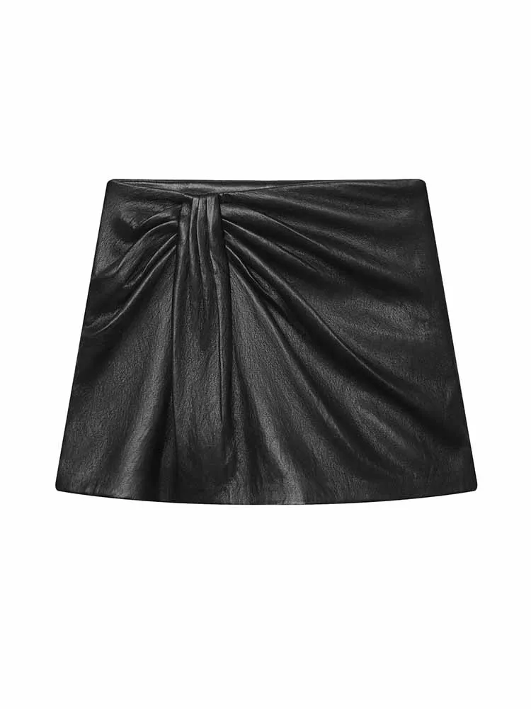 

Новые женские весенние модные универсальные шорты-кюлоты из искусственной кожи с рюшами, повседневные, удобные, элегантные