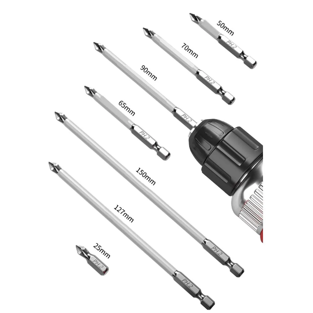 14pcs Non-SLIP CROSS ไขควง Bits 25-150 มม.ชุดหัว HEX Shank PH2 CROSS ไขควงชุดสําหรับ Home Maintenance