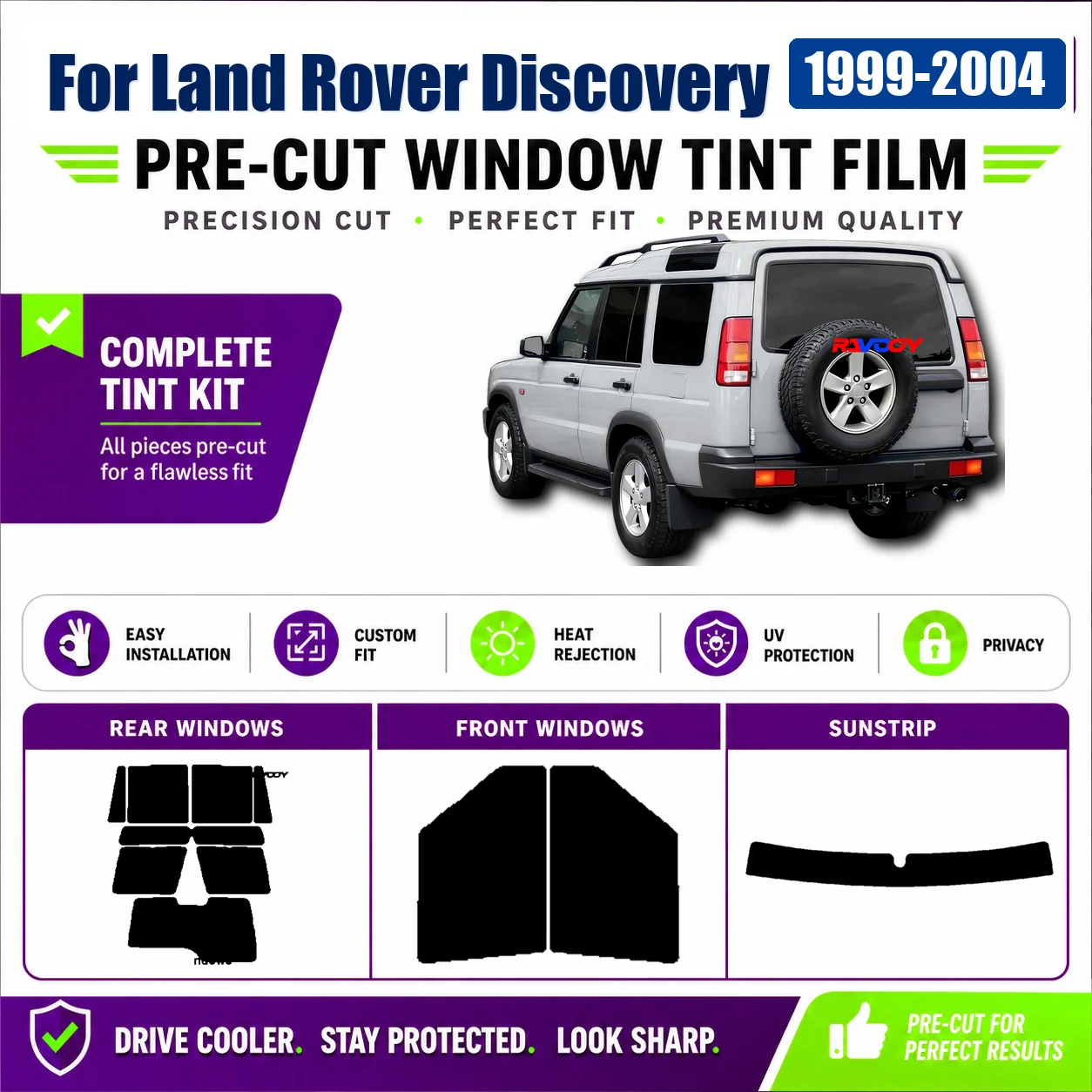 For Land Rover Discovery 1999-2004 Sun Shade Film Premium Complete Window DIY Install Kit
