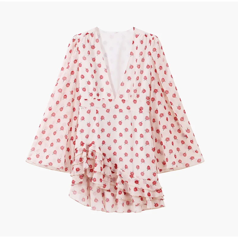Lady Flare Puff Sleeve V Neck Mini Dress Women Floral Print Sexy Ruched Hem Bodycon Chic Dresses 2026 Party Summer Gowns Petite S6d7d7300be5742bea6816601fbe9bcbc7