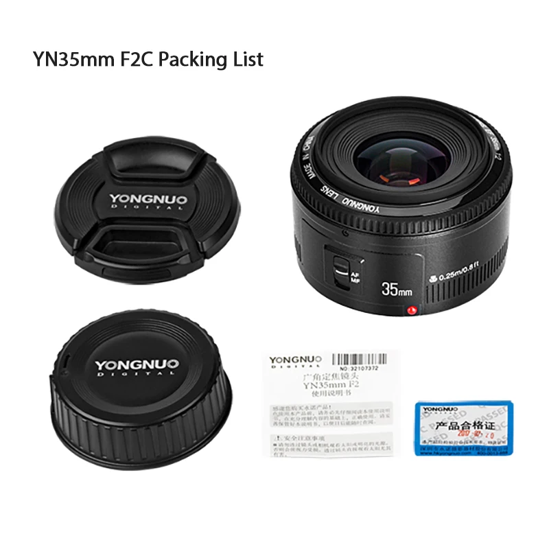 YONGNUO YN35mm F2.0 Large Aperture Lens Wide-Angle Auto Fixed Focus Lens for Canon 60D 5D3 600D 500D 400D 650D DSLR Cameras