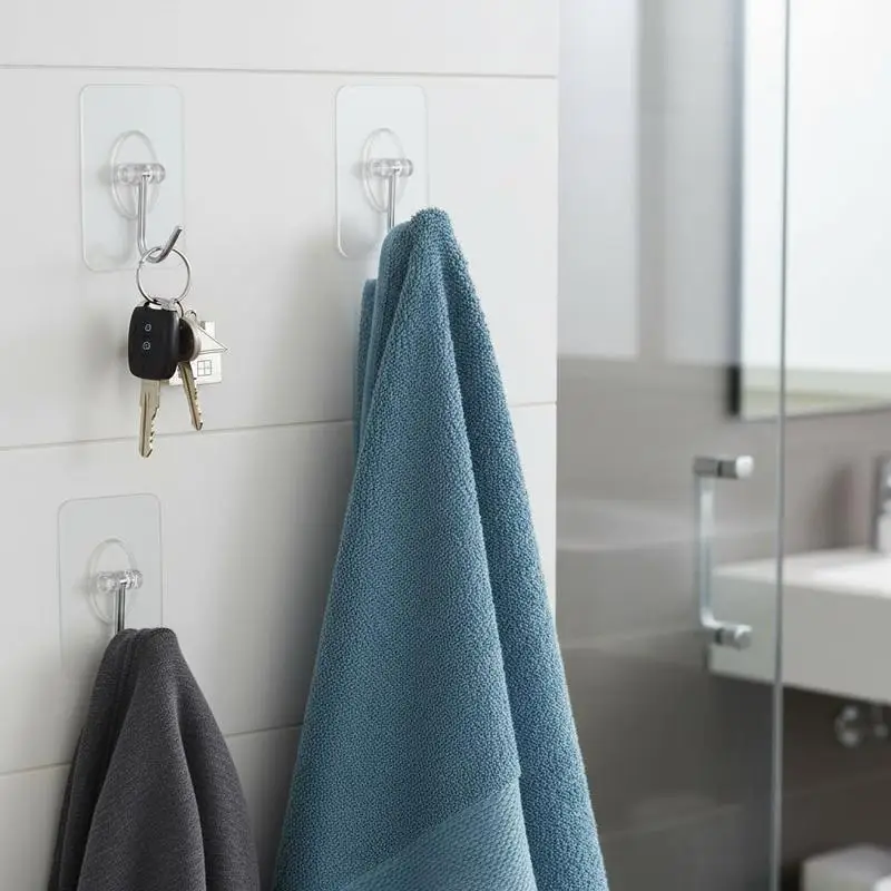 

Sticky Wall Hangers 1.6"x1.6" For Bathroom Kitchen Office, Heavy-Duty 15lbs Capacity Transparent PVC Material Multi-Purpose Storage Pack of 12