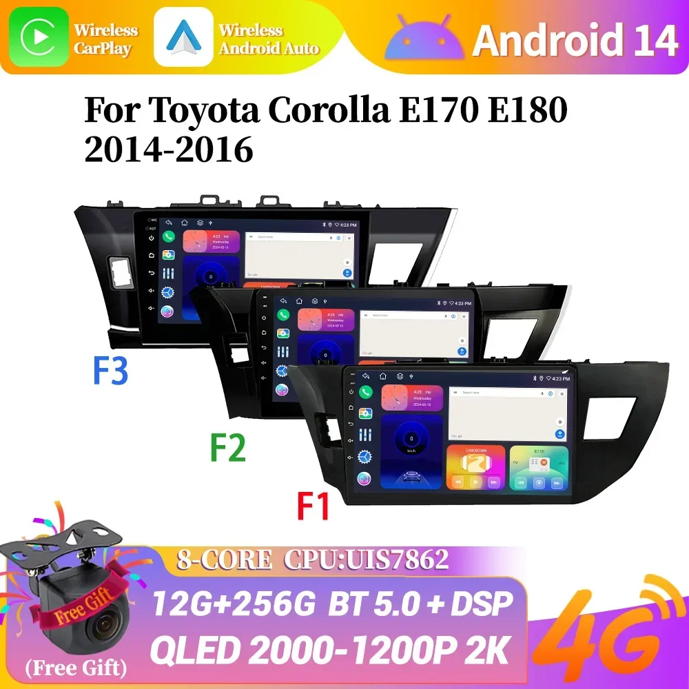 For Toyota Corolla E170 E180 2014-2016 Stereo Wireless Bluetooth Carplay Screen Android 14 Car Radio Multimedia Navigation