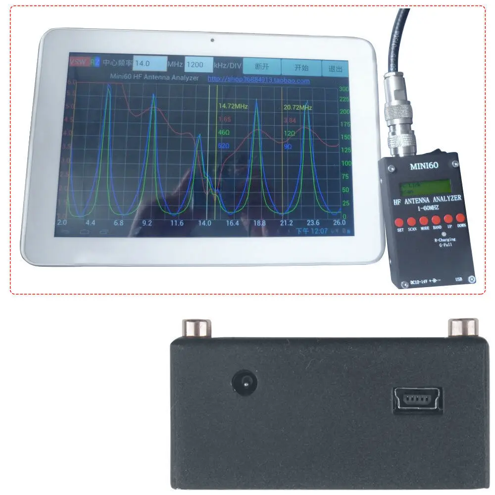 2023 Mini60 Sark100 1-60MHz HF ANT SWR miernik analizator antenowy Bluetooth + aplikacja na androida + bateria + PC oprogramowanie do krótkofalówki