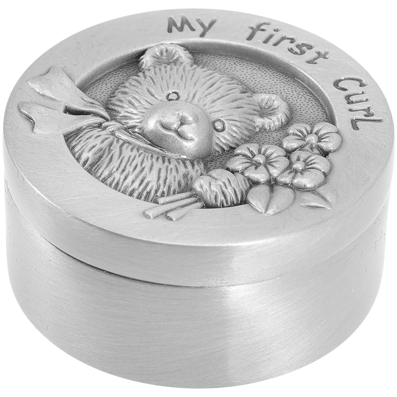 

Fetal Hair Keepsake Box Baby Storage Container Round Cartoon Design Smooth Stainless Steel Metal Surface Durable Infant Hair