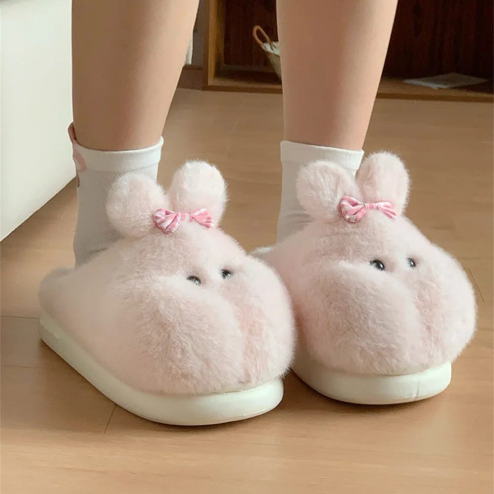 

Women Indoor Cotton Slippers Cute Cartoon Rabbit Winter House Shoes Woman Home Floor Fluffy Slides Warm Plush Anti-slip Footwear