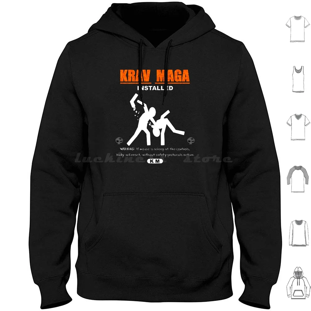 Krav Stickman –Krav Installed Warning Humor Hoodies Long Sleeve Krav Maga Martial Arts Krav Gym Muay Thai Fighting Idf