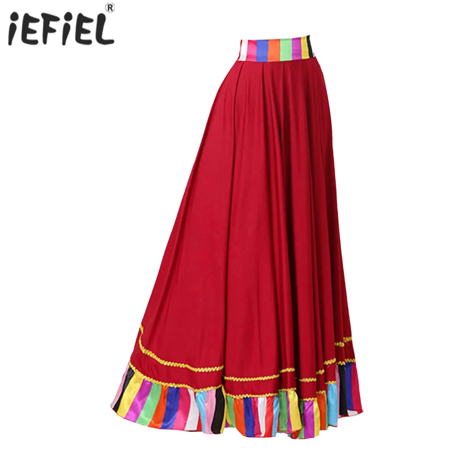 Womens Folk Dance Skirt Modern Flamenco Waltz Standard Ballroom Dance Fancy Training Skirt Ruffled Flared Maxi Skirt Performance