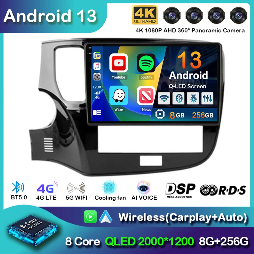 Android 13 Carplay Car Radio For Mitsubishi Outlander 3 GF0W 2018-2021 2din Multimidia Video Player Navigation Head Unit Stereo