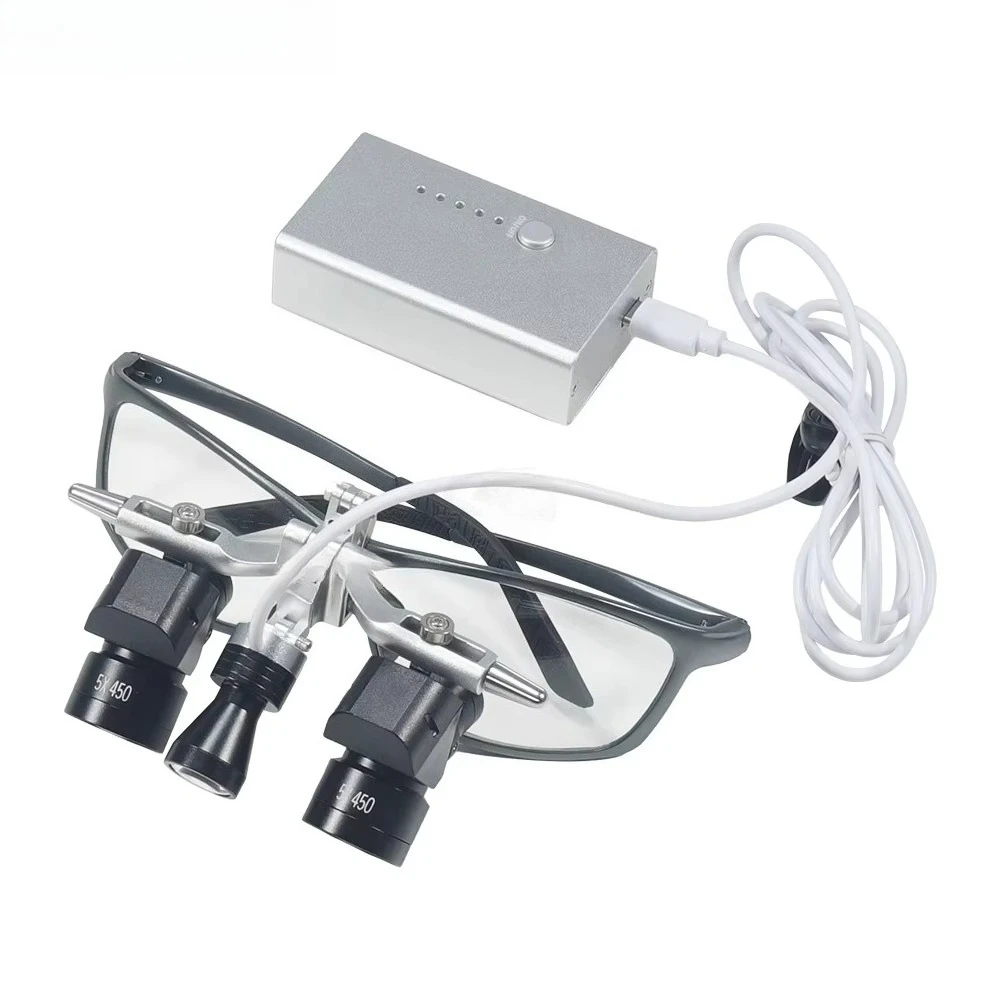 Loupes 48°Optical Corner Structure 4X 5X 6X Magnifying Glass with 5W LED Light Oral Surgery Lens All Metal Material