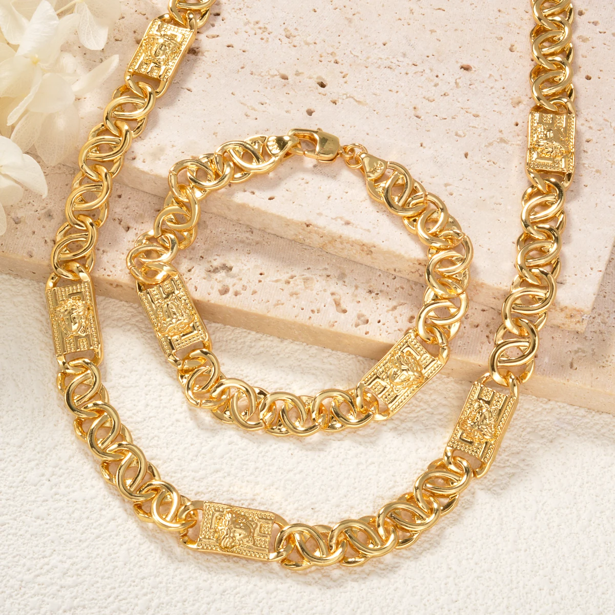 chain-necklace-bracelet-set-for-women-gold-plated-thick-link-choker-jewelry-set-vintage-hip-hop-jewelry-gift-party-daily-wear