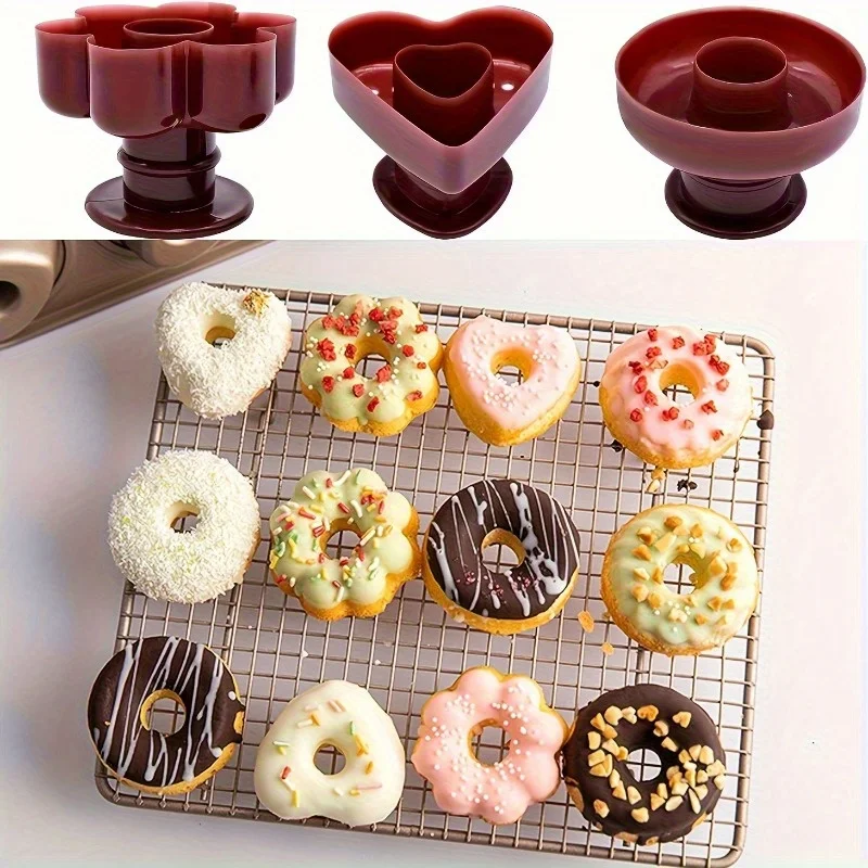 3pcs, Plastic Donut Mold Flower Type Donut Stamping Tool, Donut Molds Set, Plastic Doughnut Cutters, Baking Tools
