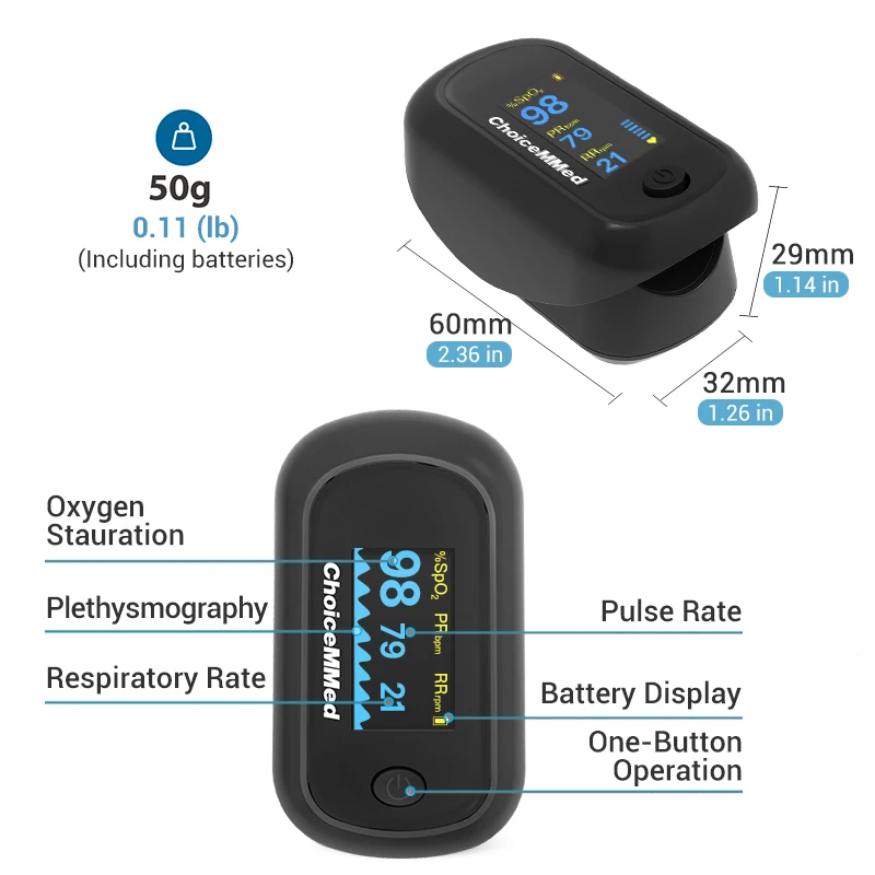 ChoiceMMed Portable Medical Finger Pulse Oximeter Blood Oxygen Saturation Meter Heart Rate SpO2 PR LCD Oximetro De Dedo Monitor